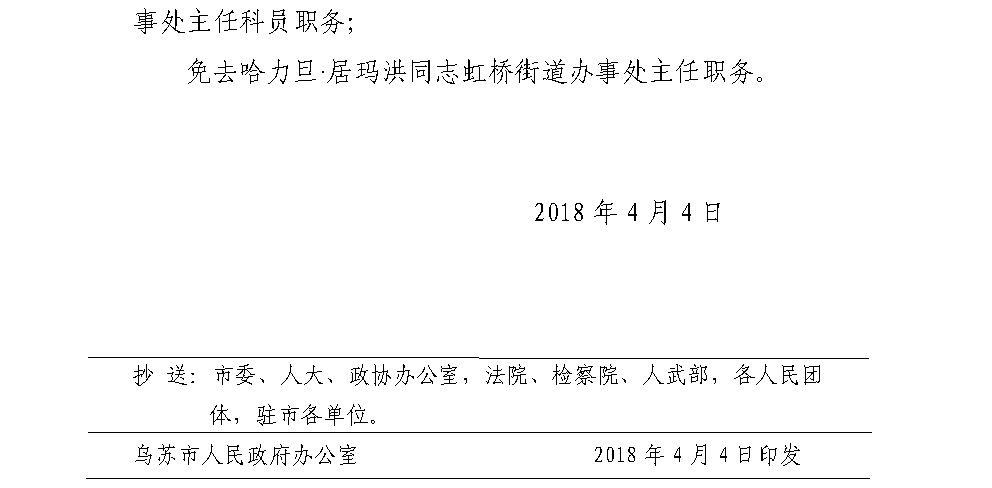 关于孙开沛等同志任免职的通知_市政府文件_乌苏市